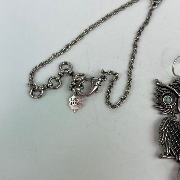 Lucky Brand Owl Necklace & Earring Set Aged Silver Tone, Moving Pendant - Picture 3 of 3